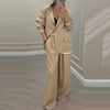 Casual Women's Suit Set Autumn Sexy Turn down Collar Button Blazer & Straight-leg Pants Set Winter Solid Long Sleeve Chic Outfit