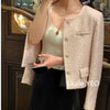 Women's Short Jacket Spring Autumn Round Neck Temperament Tweed Lady Outerwear Long Sleeve Ladies Leisure Coat