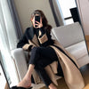 Women Autumn Winter Double-faced Polyester Blends Long Style Elegant Patchwork Woolen Overcoat High Street Slim Sashes Outerwear