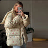 Women's Oversized Quilted Jacket With Hooded Stand Collar Long Sleeve Zipper Pocket Coat Lady Warm Winter Outerwear