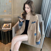 Spring Autumn Cowboy Stitching Blazer Jacket Women Long Sleeved Casual Suit Coat Female Slim Blazer Outerwear Lady Tops
