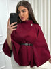 Women's Jackets Oversized Belt Tunic Jacket Autumn Winter Coat Female Red Brown Black Jacket Cropped Bat Sleeved Outerwears