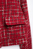 Women Vintage Red Plaid Tweed Coat Slim Turn Down Collar Long Sleeve Jacket Autumn Lady High Street Outwear