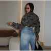 Camouflage Cropped Cargo Jacket Women Stand Collar Full Zip Multi Pockets Long Sleeve Jackets Autumn Casual Coat