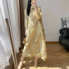 Women's Pleated Dress Elastic Loose Three Quarter Sleeve Stand Collar Dresses With Irregular Pleats2DB8596