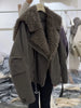 Winter Faux Fur Collar Padded Jacket Women Army Green Oversized Warm Thick Coat Drawstring Waist Streetwear Chic Tops
