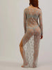 Women’s See-Through Lace Dress Long Sleeve Slit Hem Dress Chemise Vacation sexy robe nightclub girls tight clothes