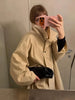 Women Oversized Stand Collar Trench Coat Loose Snap Button Full Sleeve Long Windbreaker Autumn Lady Casual Outfits