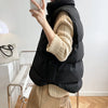 Stand Neck Puffer Cotton Vest Beige Black Autumn Winter Loose Vest Women Jacket