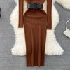 Elegant Turtleneck Long Sleeve Knit Soft Tight Pencil Dress with Belt Slim Warm Sweater Vestido Sexy Women Winter Robe