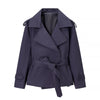Belted Waist Cropped Trench Double Breasted Stand Collar Autumn Chic Elegant Women Coat Casual Vintage Office Lady Jacket