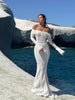 Women Sexy Lace Patchwork White Maxi Dress Flared Sleeve Off Shoulder Bodycon Gowns Lady Evening Night Party Robes