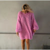 Women Sequined Fluffy Knit Cardigan Zip Up Stand Collar Loose Long Sleeve Sweater Jacket Autumn Party Casual Outerwear