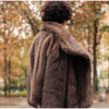 Women's Dark Brown Faux Fur Long Overcoat Single Breasted Fleece Long Trench Coat Winter Fluffy Plush Warm Thicken Outerwear