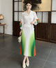 Gradient Color print Pleated women's Dress tie flowe Flared Sleeve elastic lace up design Long Dresses 2DB6658