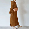 Women Loose Hooded Long Maxi Dress Spring Autumn Female Tie Collar Long Sleeve Baggy Straight Sweatshirt Dresses JYFS-2175