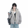 Autumn Winter Warm Plus Velvet Jacket Women American Vintage Hooded Short Outwear Female Casual Loose Plush Neck Cotton Coat