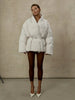 Ladies Beige Belted Puffer Coat Stand High Collar Wrap Design Drawstring Waist Oversized Bubble Jacket Winter Warm Outwear