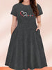 Women's Four Seasons Love at First Sight Heartbeat Printed Casual Loose Black Short Sleeved Large Short Skirt Dress