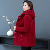 2026New Autumn Winter With Velvet Cotton-padded Jacket Women Mid-Aged Mother Hooded Floral Plus Velvet Warm Parkas Coat Female