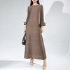 Pleated Dress Women's Round Neck Long Sleeve Casual Loose Lady Elegant Women's Dress
