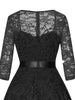 Sweetheart Neck Elegant Lace Long Swing Dress Women 3/4 Length Sleeve Belted Spring Autumn Vintage Ladies Midi Dresses