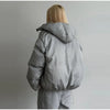 Women's Stripe Cotton Padded Coat Pant Set Loose Full Sleeve Hooded Zipper Jacket Elastic Waist Pants Winter Suits