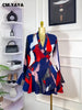 Women Tie Dye Print Flare Long Sleeve V-neck Sashes Ruffle Mini Dress Elegant Sexy Vacation Party Birthday Dresses