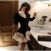 Women's Vintage Velvet Mini Dress Sweetheart Neck Puff Sleeve Dresses Floral Ruffle Tiered Skirt Romantic Party Date Outfit
