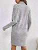 Cozy Casual Turtleneck Dress for Women - Long Sleeve, Ribbed Knit, Mid-Length with Side Stripes - for Fall/Winter
