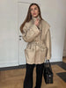 Solid Oversized Tie-waist Cropped Trench Coat Women Drop Shoulder Outerwear Lady Spring Modern Edgy Streetwear Coat