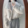 Korean Double-Sided Wear Lamb Fur Patchwork Down Cotton Jacket Women's Autumn Winter Short Big Lapel Student Bread Coat