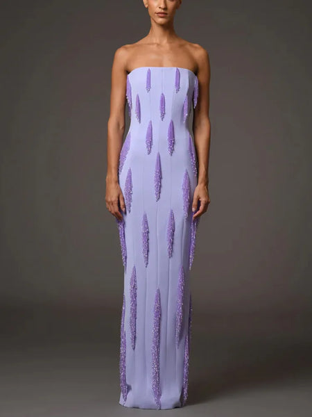 High Street Vestido Women's Tassel Pendant Beaded Wrapped Chest Long Maxi Dress
