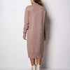 Ribbed Turtleneck Knitted Dress Women Autumn Winter Basic Long Sleeve Sweater Dress Woman Solid Color Long Dresses Female