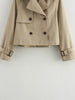 Autumn Women Solid Cropped Trench Coat Vintage Double Breasted Long Sleeve Short Jacket Lapel Collar Windbreaker