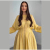 Casual Pleated Women's Dress Solid Long Sleeve O-Neck Waist-Closed Lace-Up Dresses Chic Female Vacation Holiday Robe
