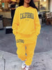 2 Pcs Hoodies Set Women California 1850 Letter Print Sweatpants Fleece Pocket Sweatshirt Jogging Outfits Winter Loose Clothes