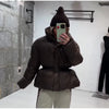 Elegant Cotton Warm Women's Jacket Autumn Winter Loose Full Sleeve Zipper Stand Collar Thicken Coats Waist Outwear Lady