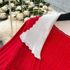 French Style Vintage Panelled Moda Dress Turn-down Collar Puff Sleeve Slim Vestidos Elegant Vent Knit Femme Robe