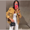 Vintage Suede Jackets Women's Full Sleeves Single-breasted Waist-cinching Stand Collar Coats Ladies Autumn Outwear