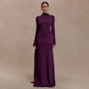 Solid Color Elegant High Neck Long Sleeve Ruched Ribbon Dress Women Bodycon Party Club Evening Dress Winter