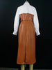 Womens Dresses Shirt PU Skirt Autumn Buttons Long Sleeve Patchwork Pocket Skinny Belted Lapel Female Midi Dress