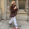 Casual Brown Thick Fur Jackets Women Long Sleeve V Neck Autumn Winter Faux Fur Coats Streetwear Outwears