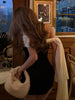 Color Blocking Dress Women Patchwork Bandage Tassel Folds Slash Neck Prom Party Elegant Style Classic Mini Bodycon