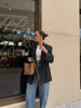 Fall/Winter Women's Street oversized pinstripe shoulder-padded loose suit jacket for women