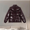 Women Striped Hooded Cotton Jacket Long Sleeve Stand Zipper Buttons Thickening Padded Jackets Winter Casual Coat