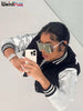 Fluffy Letter Short Jacket Varsity Women Hipster Leather Sleeve Patchwork Y2K Baseball Casual Wild Streetcoat Outwear