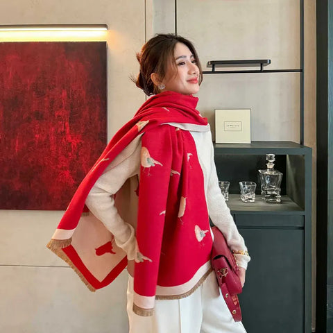 Women's Thick Imitation Cashmere Blanket Scarf Warm Pashmina Shawl Winter Wrap Print Poncho Echarpe Female Wrap