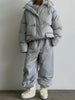 Striped Cotton Jacket Two‑piece Set Women Hooded Zip‑up Coat Wide‑leg Pants Suit Autumn Winter Daily Commute Outfit