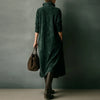 Vintage Solid Suede Female Clothing Autumn Turn-down Collar Button Pullover Dress Winter Long Sleeve Woman Party Dresses
